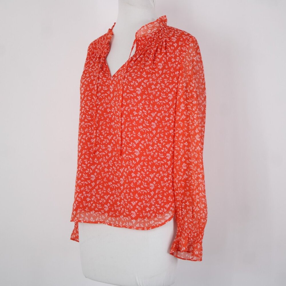 Loft Petites Sz SP Orange White Collared Lined 100% Polyester Top - Picture 3 of 14